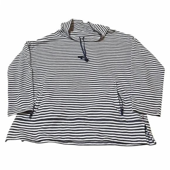 💙TALBOTS STRIPED COWL NECK Striped Navy and White Pullover - Picture 3 of 11